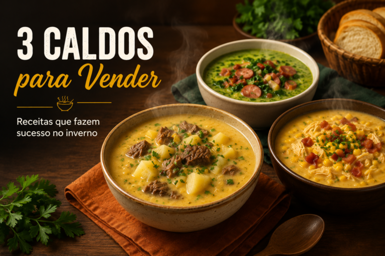 Caldos para vender preparados em tigelas com ingredientes frescos, ideais para quem deseja lucrar com receitas caseiras no inverno.