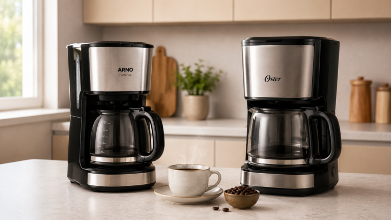 Cafeteira elétrica Oster x Arno lado a lado em comparativo para escolher a melhor opção em 2026