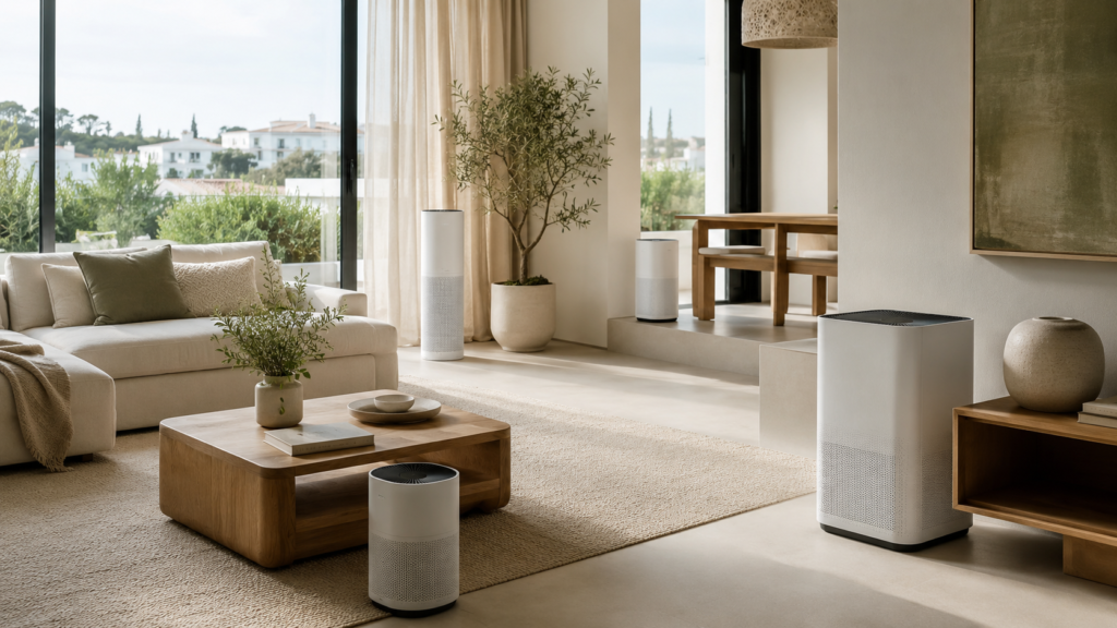 Melhores purificadores de ar em Portugal em 2026 numa sala moderna
