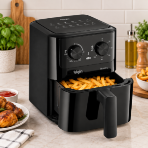 Air Fryer Elgin Quad Fry 4,2L 1400W preta sobre bancada de cozinha