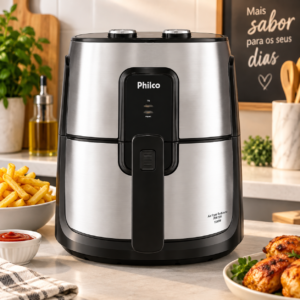 Air Fryer Philco PFR15PI 4,4L Redstone 1500W sobre bancada de cozinha moderna