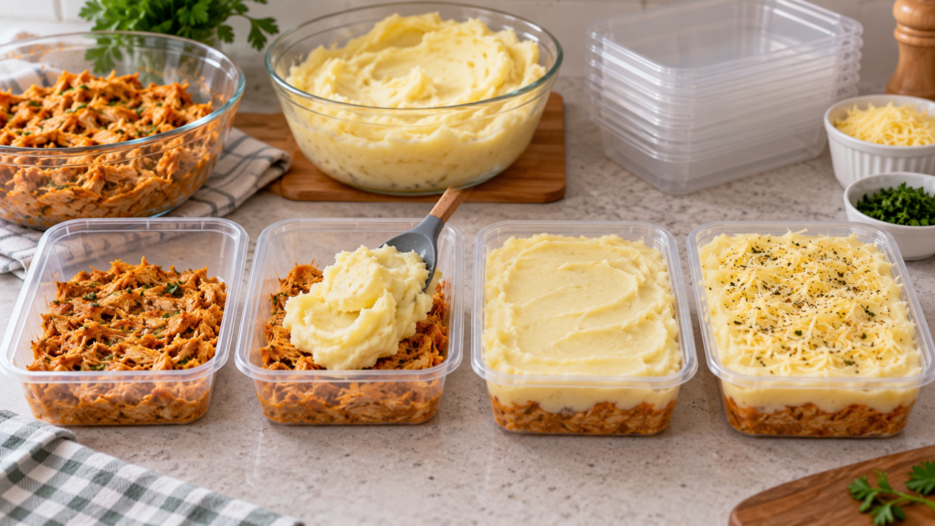 Como montar escondidinho de frango com purê de batata para vender em marmitas