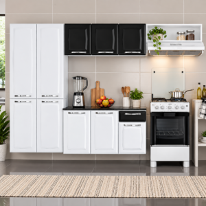 Cozinha compacta Itatiaia Amanda Plus branco e preto com 10 portas e 1 gaveta