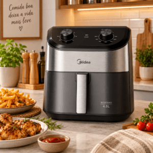 Fritadeira Air Fryer Midea Widemax 4,5L em bancada de cozinha