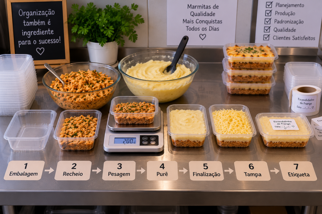 Linha de produção de escondidinho de frango com purê de batata para vender