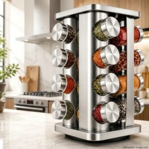 Organizador de temperos giratório em inox para cozinha