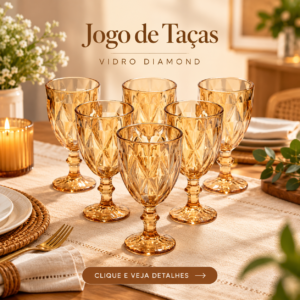 Jogo de Taças Diamond Âmbar com 6 peças sobre mesa posta elegante